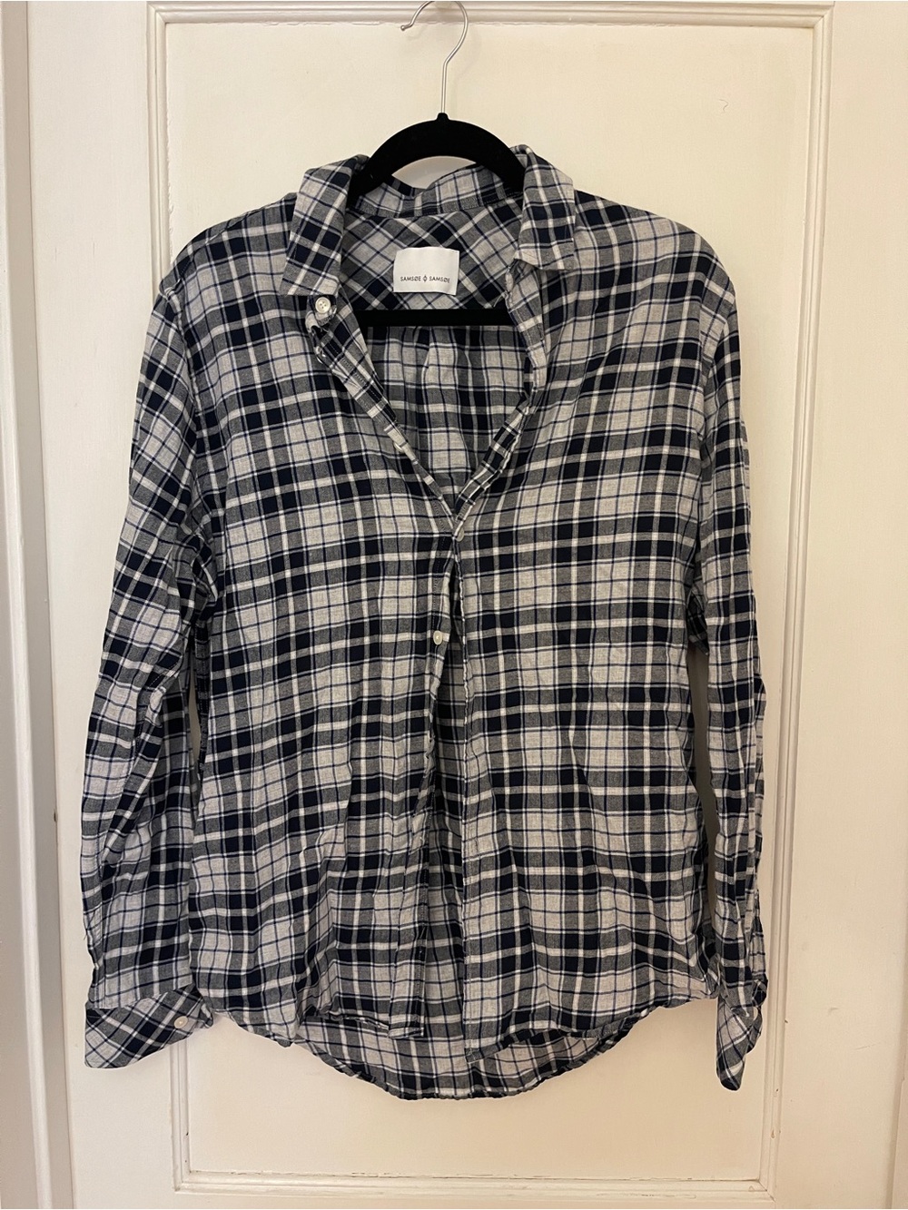 SAMSOE Black and White Plaid Button-Down Shirt